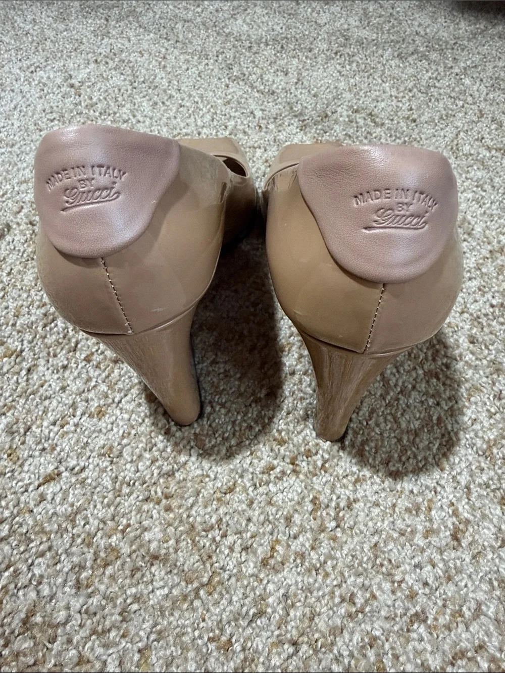 Vintage Gucci Nude Patent Peep-Toe Heels